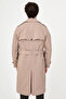 Straight Slim Fit Belted Double-Breasted Long Men's Trenchcoat Beige - 21340.26Y - 5