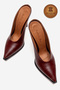 Genuine Leather Handmade Burgundy Leather Pointed Toe Thin Heeled Slippers Kobede - 5