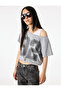 Comfortable Fit Off-The-Shoulder Short Sleeve Athlete Detailed Crop T-Shirt - 2