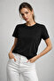 Women's Black Viscose Short Sleeve Crew Neck T-Shirt - 5