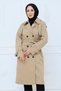 Stylish Detailed Belted Buttoned Trench Coat Cream - 6