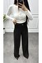 Women's Belted Palazzo Trousers with Sewing Detail - 4