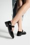 Women's Black Patent Leather Mary Jane Ballerina Buckle Low Heel Shoes - 5
