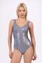 Beria Women's Plus Size Cupped Draped Shiny Geometric Patterned Gathering Swimsuit
