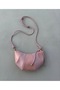 Women's Dusty Pink Rope Pendant Detailed Croissant Model Shoulder and Crossbody Bag - 3