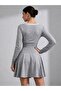 Women's Gray Lace Detailed Long Sleeve Mini Dress - 3