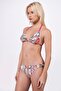Women's Patterned Special Lurex Fabric Triangle Bikini Set with Tie Detail - 3
