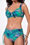 Women's Plus Size Underwire Supported Green Blue Patterned Bikini Set - 4