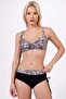Women's Plus Size Underwire Supported Gray Black Patterned Bikini Set