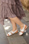 02780 Eren Shoes&Bag Genuine Leather Buckle Silver Patterned Flat Sole Women's Sandals Real Leather White - 5