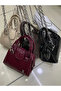 Women's Luxury Model Patent Leather Crocodile Patterned Scholarship Mechanism Handheld Handle Chain Strap Shoulder Bag - 3