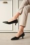 Women's Black Wrinkled Patent Leather Short Heeled Stiletto Shoes Tr20Ms03C - 7