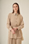Women's Chiffon Detailed Trouser Suit Beige 31314 - 4