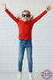 Long Sleeve Children's T-Shirt - Unisex Red Basic Cotton Crew Neck Long Sleeve Combed Cotton Children's T-Shirt - 7