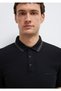 Black Slim Fit 100% Cotton Polo Neck T-Shirt with Collar Detail - 4