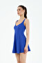 Women's Solid Color Thin Covered Strap V-Neck Slip Bottomed Dress Swimsuit - 2