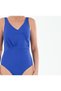 Women's Solid Color Slim Covered V-Neck Corset Gathering Swimsuit - 4