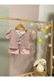 Girl's Pink Bowknot Knit Cardigan and Pink Denim Shorts 3-Piece Summer Combination Set - 2