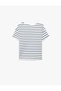 Cotton Short Sleeve Crew Neck Printed Striped T-Shirt - 3