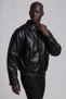 Half Oversize Unisex Vintage Men's Black Leather Jacket - 4