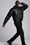 Half Oversize Unisex Vintage Men's Black Leather Jacket - 7