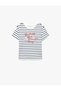 Cotton Short Sleeve Crew Neck Printed Striped T-Shirt - 2