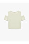 Crew Neck Short Sleeve Heart Printed Blouse with Window Detail - 2