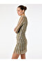 Slim Fit Long Sleeve Round Neck Draped Detailed Mini Plaid Tulle Dress - 4