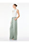 Elastic Waist, Tie-Up, Pocketed, Straight Wide Leg, Textured Satin Trousers - 2