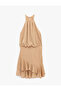 Halter Neck Sleeveless Flounce Layered Metallic Mini Evening Dress - 3