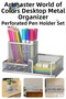 Silver Gray Desktop Metal Pen Holder Set 3-Piece Combo 1 Pack Mesh Perforated Colorful Pen Holder Paper Holder Container