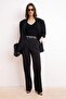 Siyah*001 Straight/Düz Kesim Pilili Dokuma Kumaş Pantolon TWOAW23PL00401