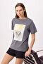 Anthracite Regular/Normal Fit Short Sleeve Foil Printed 100% Cotton Knitted T-Shirt Twoss26Ts00073