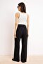 Siyah Cırt Cırt Kapamalı Yüksek Bel Pileli Wide Leg/Geniş Kesim Örme Pantolon TWOAW24PL00177 - 4