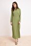 Açık Yeşil Drape Plise Detaylı Eteği Belden Açılan Dokuma Tesettür Elbise TCTSS26EB00131 - 2