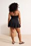 Black Halter Neck Skirted Plus Size Swimwear Tbbss26Am00018 - 3