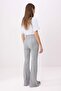 Gri Melanj Flare/İspanyol Paça Yüksek Bel Fitilli Esnek Örme Pantolon TWOSS26PL00115 - 4