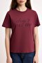 Burgundy Slogan Regular/Normal Fit Short Sleeve 100% Cotton Knitted T-Shirt Twoss26Ts00153 - 3