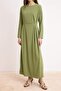 Açık Yeşil Drape Plise Detaylı Eteği Belden Açılan Dokuma Tesettür Elbise TCTSS26EB00131 - 3