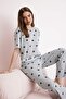 Gray Melange Heart Slogan Rubber Detailed Ribbed Knitted Pajama Set Thmss24Pt00404 - 4