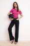 Fuchsia Shirred Asymmetric Neckline Stretchy Knitted Blouse Twoss24Bz00073