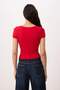 Kırmızı Fitted/Vücuda Oturan V Yaka Kısa Kollu Pamuk Ribana Örme T-Shirt TWOSS26TS00125 - 4
