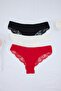 Black-Red-Tan 3-Pack Cotton Pcs Lace Detailed Thong Knitted Panties Tbbss26Cm00026 - 5