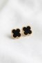 Yonca Model Black Enamel Stainless Steel Gold Color Women's Earrings