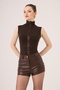 Turtleneck Sleeveless Layla Cashmere Blouse Brown - 6