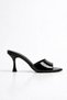 Dufi Women's Black Patent Leather Open Toe Heeled Slippers Mule Shoes Stylish Thin Heel C0335 - 3