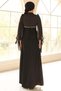 Yoryo Silk Crepe Combination Hijab Evening Dress with Lace and Pearl Detail Black 1685 - 7
