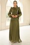 Yoryo Silk Hijab Evening Dress with Pearl and Pleated Detail Green 1249 - 3