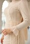 Beli Cape Detailed Stone Decorated Lace Hijab Evening Dress Cream 1252 - 5