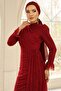 Volan Detailed Lace Hijab Evening Dress Bordo 1251 - 2